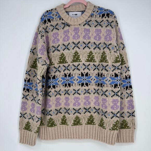 NN07 Stein Holiday Crewneck Sweater Ecru Multi Size Large - Picture 2 of 7